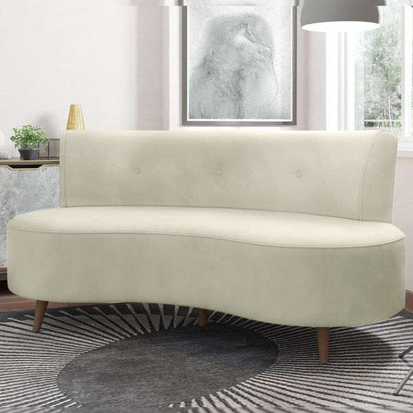 Sofá Living 2 Lugares 160cm Aang Pés Palito Veludo Bege G33 - Gran Belo