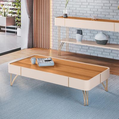 Conjunto Home Suspenso c/LED e Mesa de Centro Rennes MDF/MDP Cinamomo/Off White G26 - Gran Belo