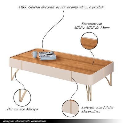 Conjunto Home Suspenso c/LED e Mesa de Centro Rennes MDF/MDP Cinamomo/Off White G26 - Gran Belo