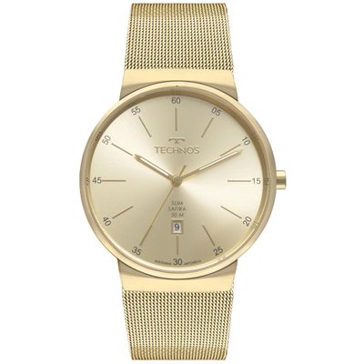Relógio Technos Masculino Ref:Gm12af/1d Slim Mesh Dourado