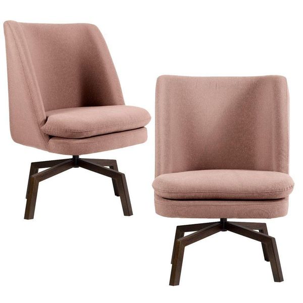 Kit 02 Poltronas Decorativas Giratória Sala de Estar Megara Algodão Rosa - Gran Belo