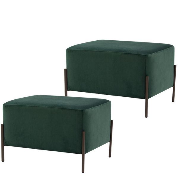 Kit 02 Puffs Banqueta Decorativa Sala de Estar Heron Veludo Verde - Gran Belo