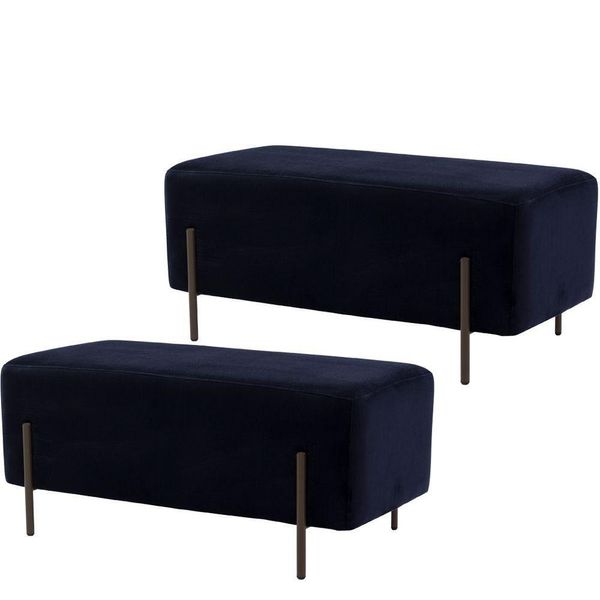 Kit 02 Puffs Banqueta Decorativa Sala de Estar Heron Veludo Azul - Gran Belo