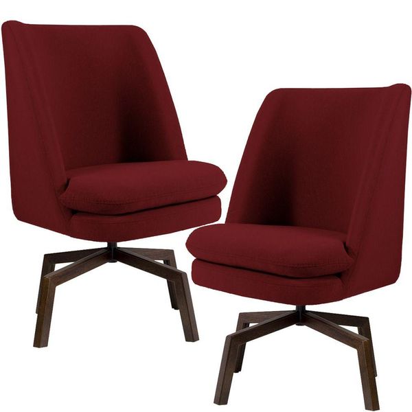 Kit 02 Poltronas Decorativas Giratória Sala de Estar Megara Veludo Marsala - Gran Belo