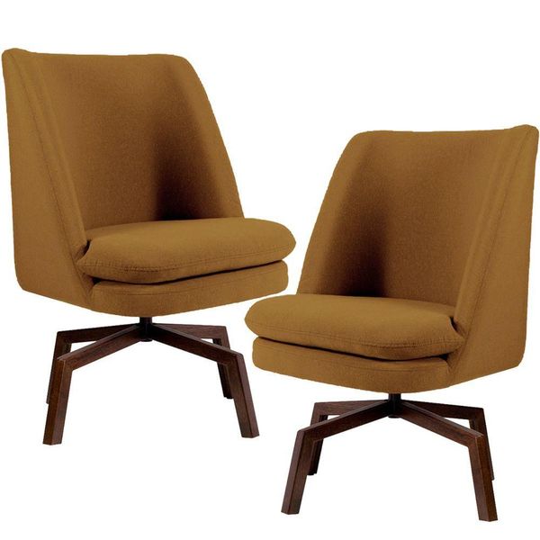 Kit 02 Poltronas Decorativas Giratória Sala de Estar Megara Veludo Mostarda - Gran Belo