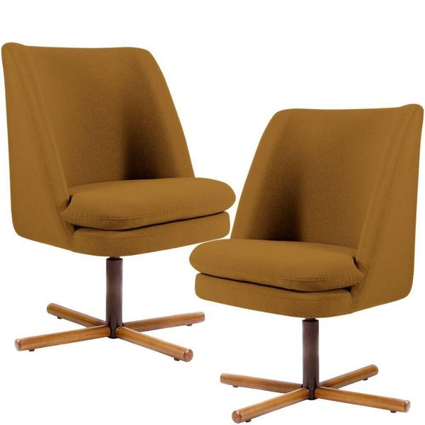 Kit 02 Poltronas Decorativas Sala de Estar Giratória Xis Megara Veludo Mostarda - Gran Belo