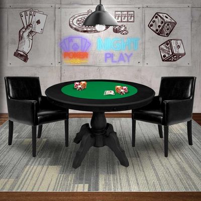 Mesa de Jogos Carteado Montreal Tampo Reversível Preto 2 Cadeiras Liverpool PU Preto Liso - GranBelo
