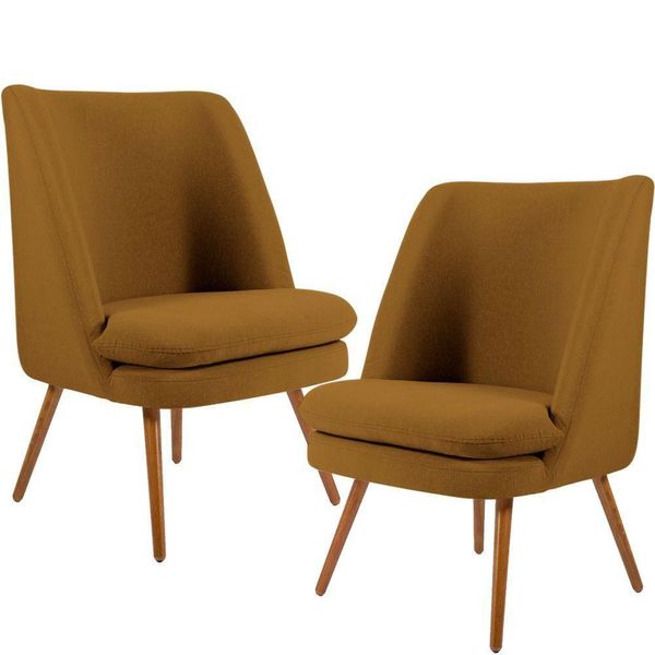 Kit 02 Poltronas Decorativas Sala de Estar Pés Palito Megara Veludo Mostarda - Gran Belo