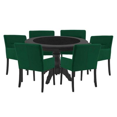Mesa de Jogos Carteado Montreal Redonda Tampo Reversível Preto 6 Cadeiras Vicenza Verde - Gran Belo
