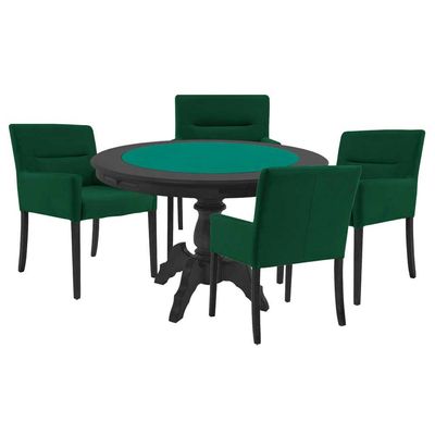 Mesa de Jogos Carteado Redonda Montreal Tampo Reversível Preto 4 Cadeiras Vicenza Verde - Gran Belo