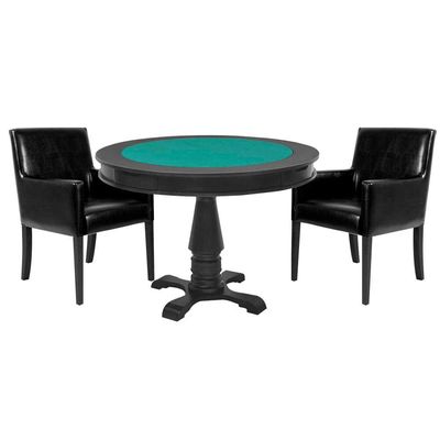 Mesa de Jogos Carteado Victoria Tampo Reversível Preto com 2 Cadeiras Liverpool PU Preto Liso