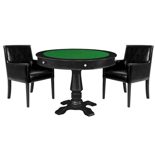 Mesa de Jogos Carteado Victoria Tampo Reversível Kit 2 Cadeiras Liverpool PU Preto Liso - Gran Belo