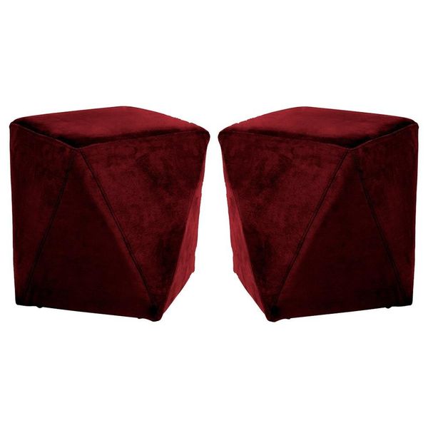 Kit 02 Puffs Decorativo Sala de Estar Blois Veludo Vinho - Gran Belo