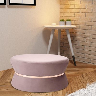 Kit 02 Puffs Decorativo Sala de Estar 95cm Dhaka Veludo Rosê - Gran Belo