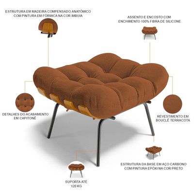 Puff Decorativo Sala de Estar Costela L02 Terracota - Lyam Decor