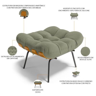 Puff Decorativo Sala de Estar Costela L02 Bouclê Oliva - Lyam Decor