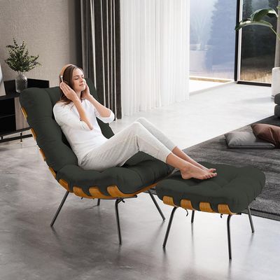 Puff Decorativo Sala de Estar Costela L02 Linho Verde - Lyam Decor