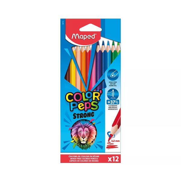 Lápis de Cor Maped Color Peps Triangular Ergonômico Strong com 12 Cores