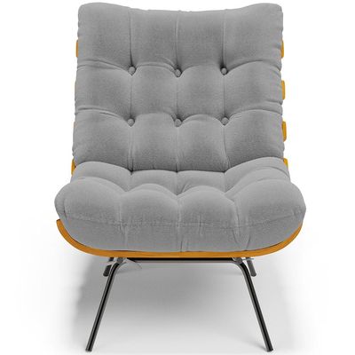 Poltrona Decorativa Sala de Estar Costela L02 Bouclê Cinza - Lyam Decor