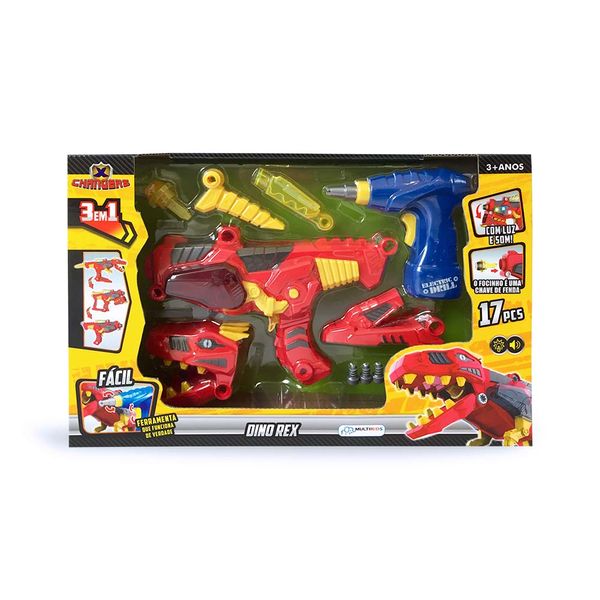 X Changers Junior Modelo Dino Rex 3 em 1 Emite Luz e Som Indicado para +3 Anos Vermelho Multikids - BR891 BR891