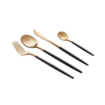 Faqueiro Kyoto Wolff em Inox Dourado com Cabo Preto 24 Peças