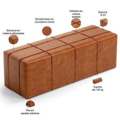 Puff Decorativo Living Sala de Estar 140 cm Roma W01 Couríssimo Camel - Lyam