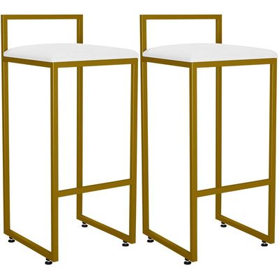 Kit 02 Banquetas Alta Para Cozinha Sala De Jantar Hanna L02 Dourado Corano Branco - Lyam Decor