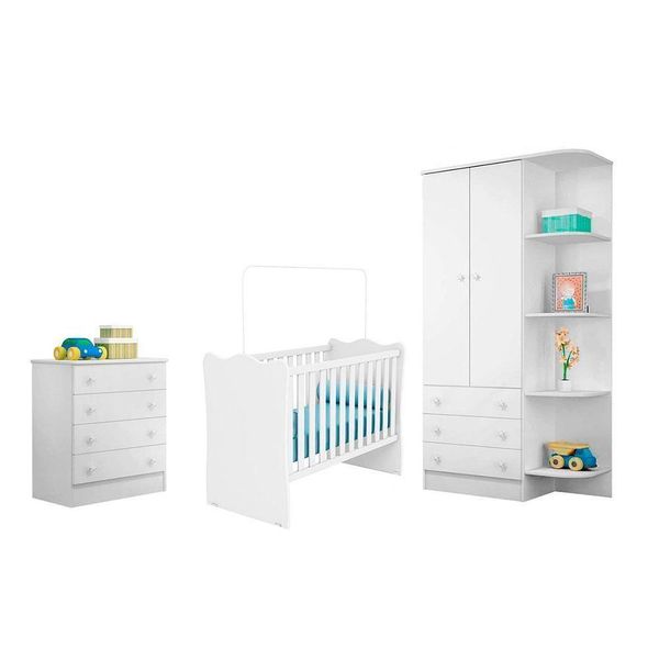 Quarto Infantil Doce Sonho - Berço Simples - Branco/Branco