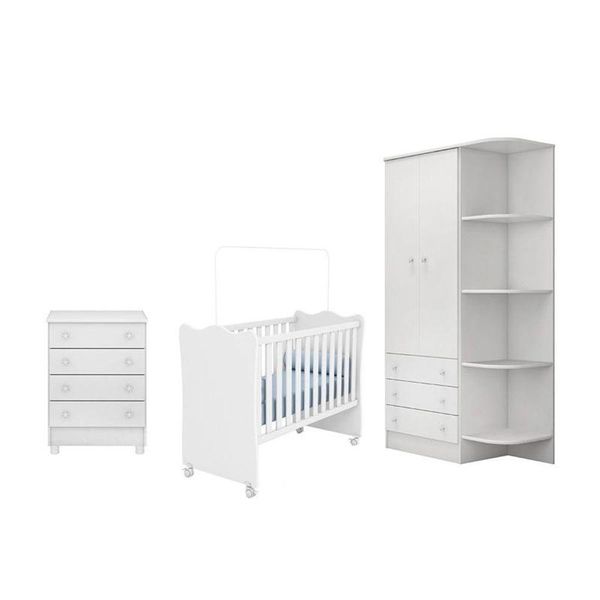 Quarto Infantil Doce Sonho Berço Simples Branco - Qmovi