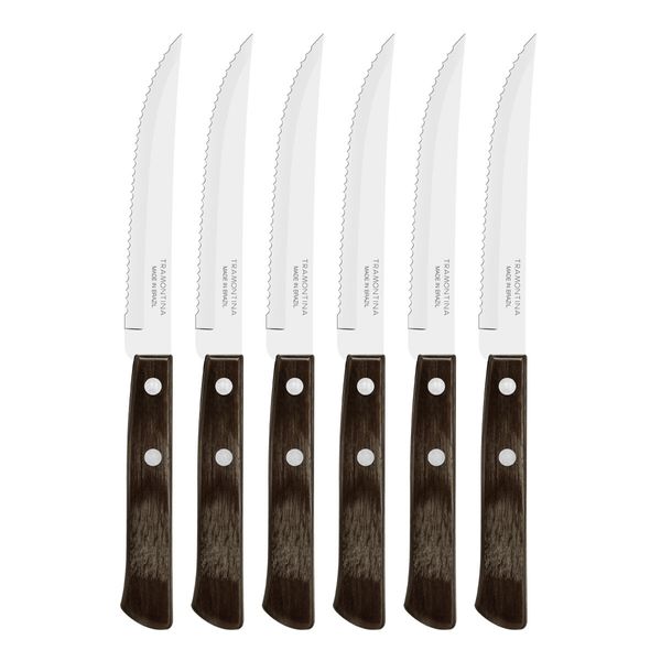 Kit 6 Facas de Churrasco Tramontina Polywood Inox Cabo Castanho