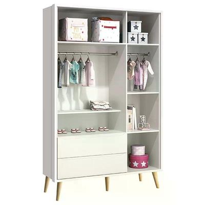 Quarto Com Berço Theo E Guarda Roupa 3 Portas Branco Fosco E Pés Madeira Natural - Reller Móveis Branco Fosco