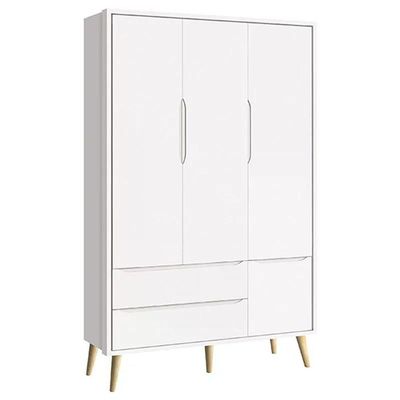 Dormitório Theo 3 Portas E Cômoda 3 Gavetas Branco Com Pés Madeira Natural - Reller Móveis Branco