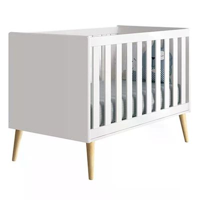 Berço Mini Cama Theo Branco Fosco Com Pés Madeira Natural - Reller Móveis Branco Fosco