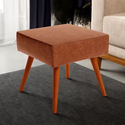 Puff Banqueta Decorativa Com Pés Palito Lívia W01 Couríssimo Camel - Lyam Decor