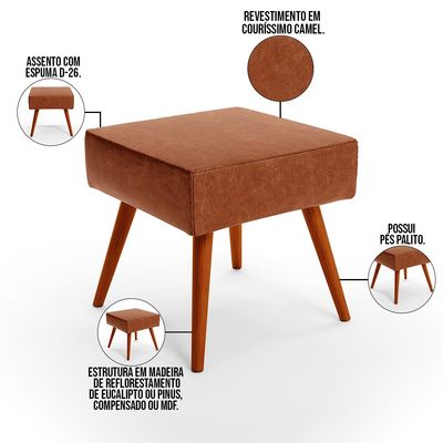 Puff Banqueta Decorativa Com Pés Palito Lívia W01 Couríssimo Camel - Lyam Decor