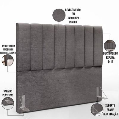 Cabeceira Cama Box Casal 140 cm Dália W01 Linho Cinza Escuro - Lyam Decor