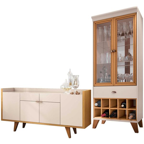 Kit Aparador 04 Portas Havana Com Cristaleira Luma B01 Off White Cinamomo - Lyam Decor Kit Aparador 04 Portas Havana Com Cristaleira Luma B01 Off White Cinamomo - Lyam Decor