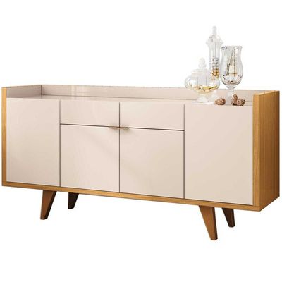 Kit Aparador 04 Portas Havana Com Cristaleira Luma B01 Off White Cinamomo - Lyam Decor