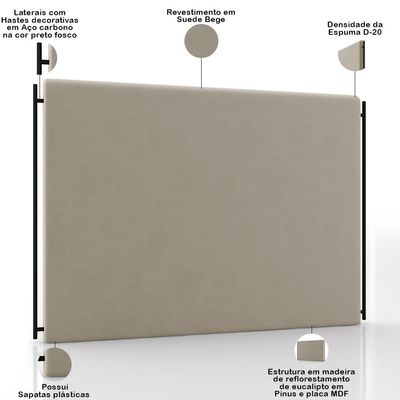 Cabeceira Cama Box Queen 160cm Estofada Goya P05 Suede Bege - Lyam Decor