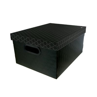Caixa Organizadora Le Dello Retangular Média Geométrica Preta 39x30x19cm