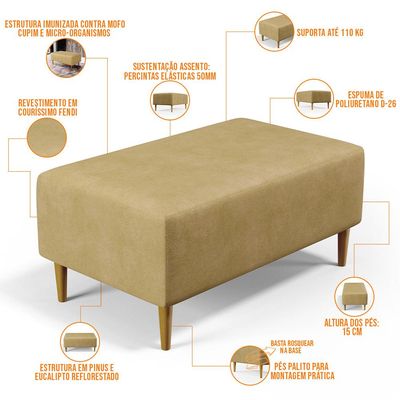 Puff Decorativo Sala de Estar Cléo W01 Pés Palito 90 cm Couríssimo Casco Fendi - Lyam Decor