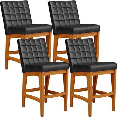 Kit 04 Banquetas Baixa Cozinha Bancada Bar Sala Jantar Fixa Mila L02 Couríssimo Preto - Lyam Decor