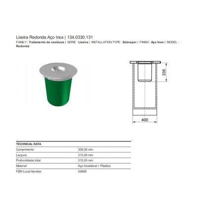 LIXEIRA FRANKE DE SOBREPOR REDONDA 12 L (09888)