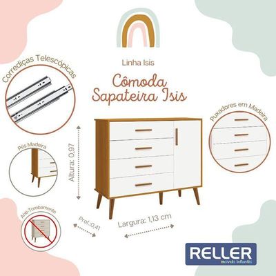 Cômoda Infantil Isis 1 Porta E 4 Gavetas Branco/savana - Reller Móveis Branco/savana