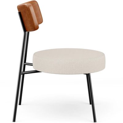 Poltrona Decorativa Para Sala De Estar Base Fixa Londres L02 Couríssimo Camel Linho Cru - Lyam