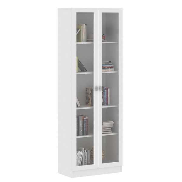 Estante Escritório Home Office 2 Portas De Vidro 4 Prateleiras Cannes 171x59 T01 Branco - Lyam Decor