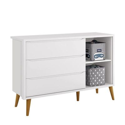 Jogo De Quarto Infantil Theo Retrô Cômoda 1 Porta E Berço Branco Fosco Com Pés Amadeirado - Reller Móveis Branco Fosco