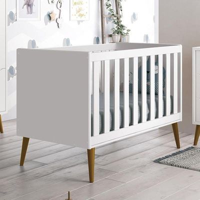 Berço Mini Cama Theo Retrô Branco Fosco Com Pés Amadeirado - Reller Móveis Branco Fosco