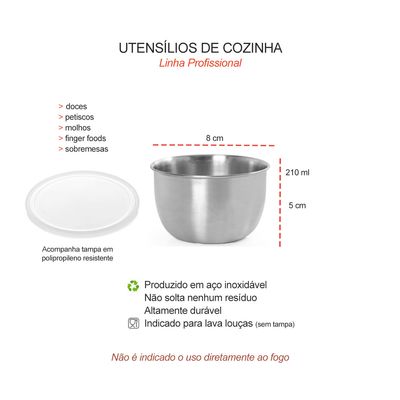 Tigela Bowl Mini Inox e Tampa Doces Figer Food Buffet 210ml