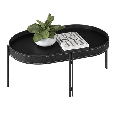 Mesa de Centro Decorativo Grimaldi Base Aço com Detalhe em Couro Preto G77 - Gran Belo
